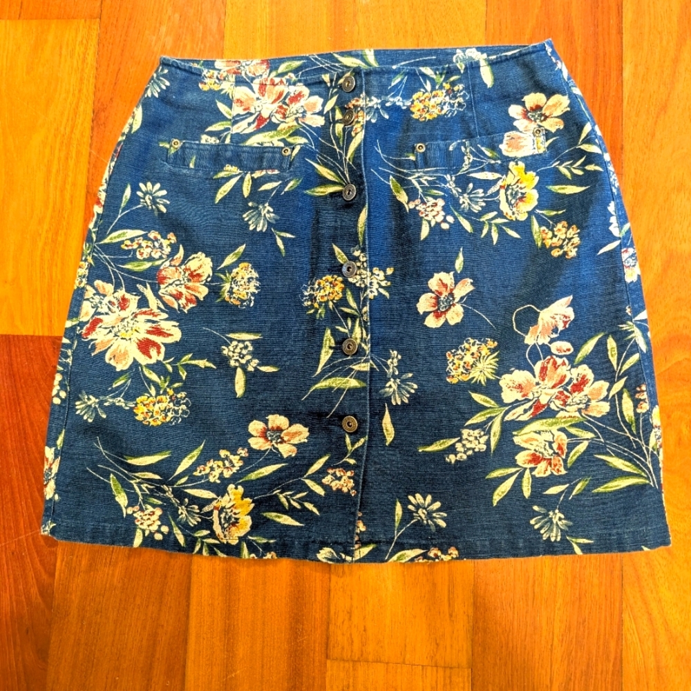 Liz Wear Linen Floral Print Skirt